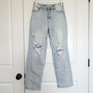 Risen Jeans Womens High Rise Straight Jeans Distressed Light Wash 7/28